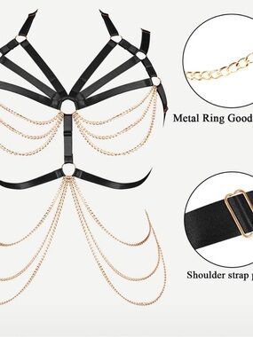 🖤 Black Harness Body Chain with Gold Chains 🖤